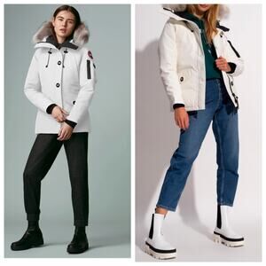 Canada Goose Montebello Down Parka Jacket Pearl White Fur Hood Arctic Coat Small